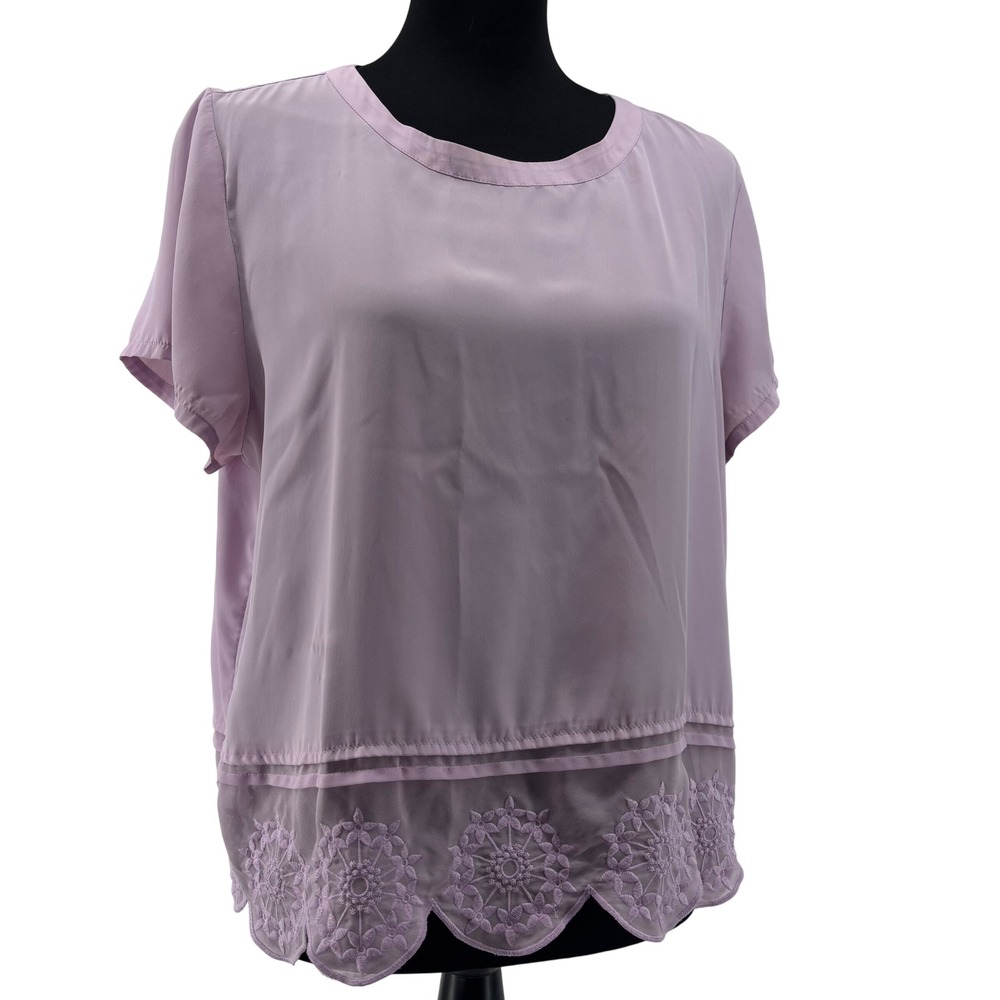 Frenchi Womens XL Lavender Scallop Hem Blouse Pastel Feminine Coquette